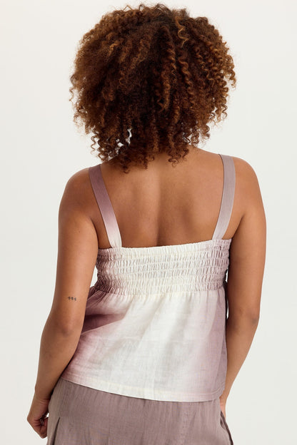 Katina 100% Linen Smocked Bust Babydoll Tank Motley Ombre Paraph - XCVI