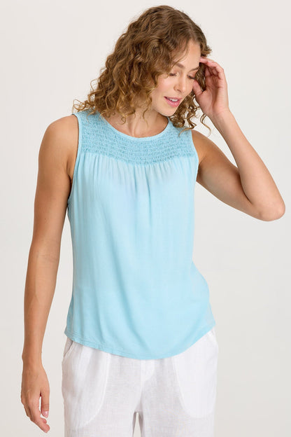 Timo Crepe Smocked Neckline Sleeveless Top Mermaid Tail Pigment - XCVI