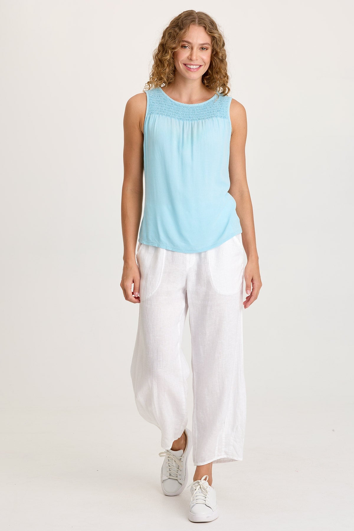Timo Crepe Smocked Neckline Sleeveless Top Mermaid Tail Pigment - XCVI