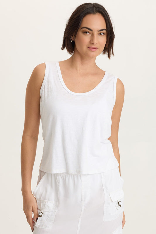 Etano Cotton Modal Jersey Scoop Neck Bra-Friendly Tank White - XCVI