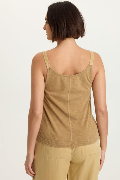 Embroidered Faizon Tencel Twill Adjustable Buckle Straps Tank Sepia Pigment - XCVI