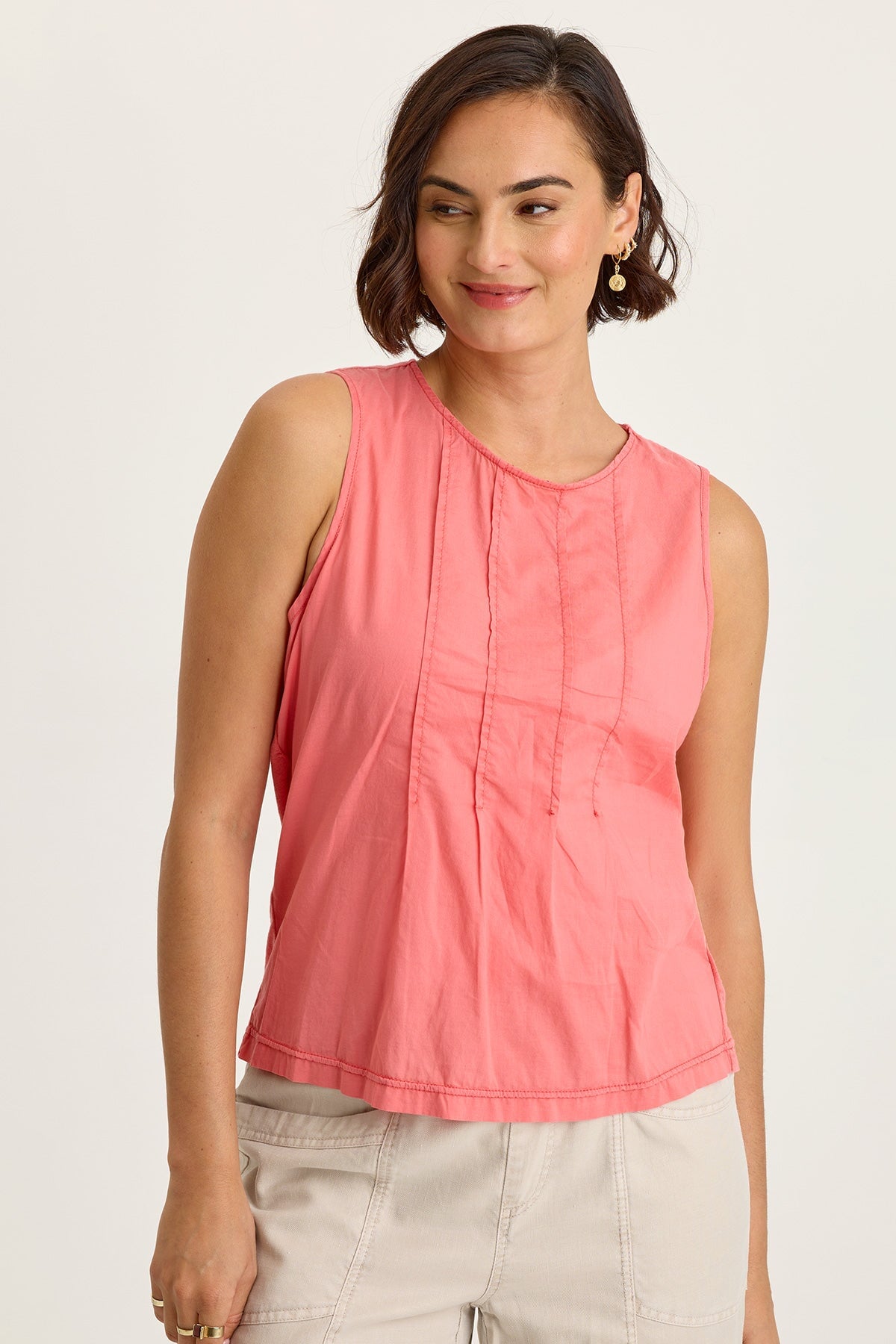 Wearables Jerilene Voile Pintuck Crew Neck Tank with Jersey Back Retrograde Pigment - XCVI