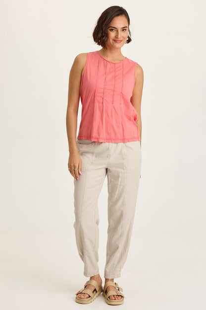 Wearables Jerilene Voile Pintuck Crew Neck Tank with Jersey Back Retrograde Pigment - XCVI