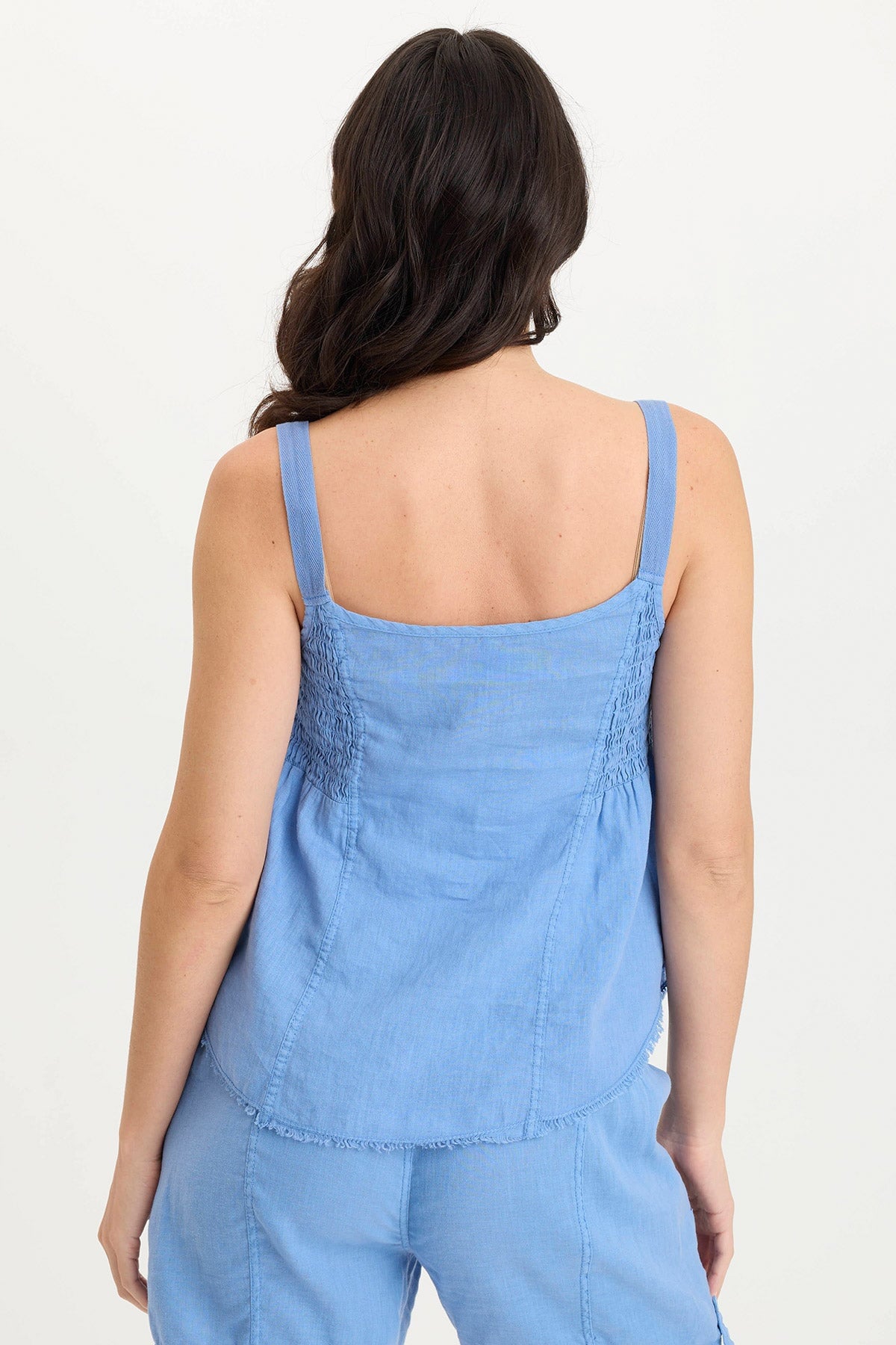 Fernley Lightweight Ruched Linen Tank Top Shasta Lake - XCVI