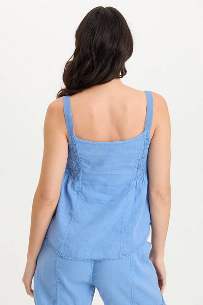 Fernley Lightweight Ruched Linen Tank Top Shasta Lake - XCVI