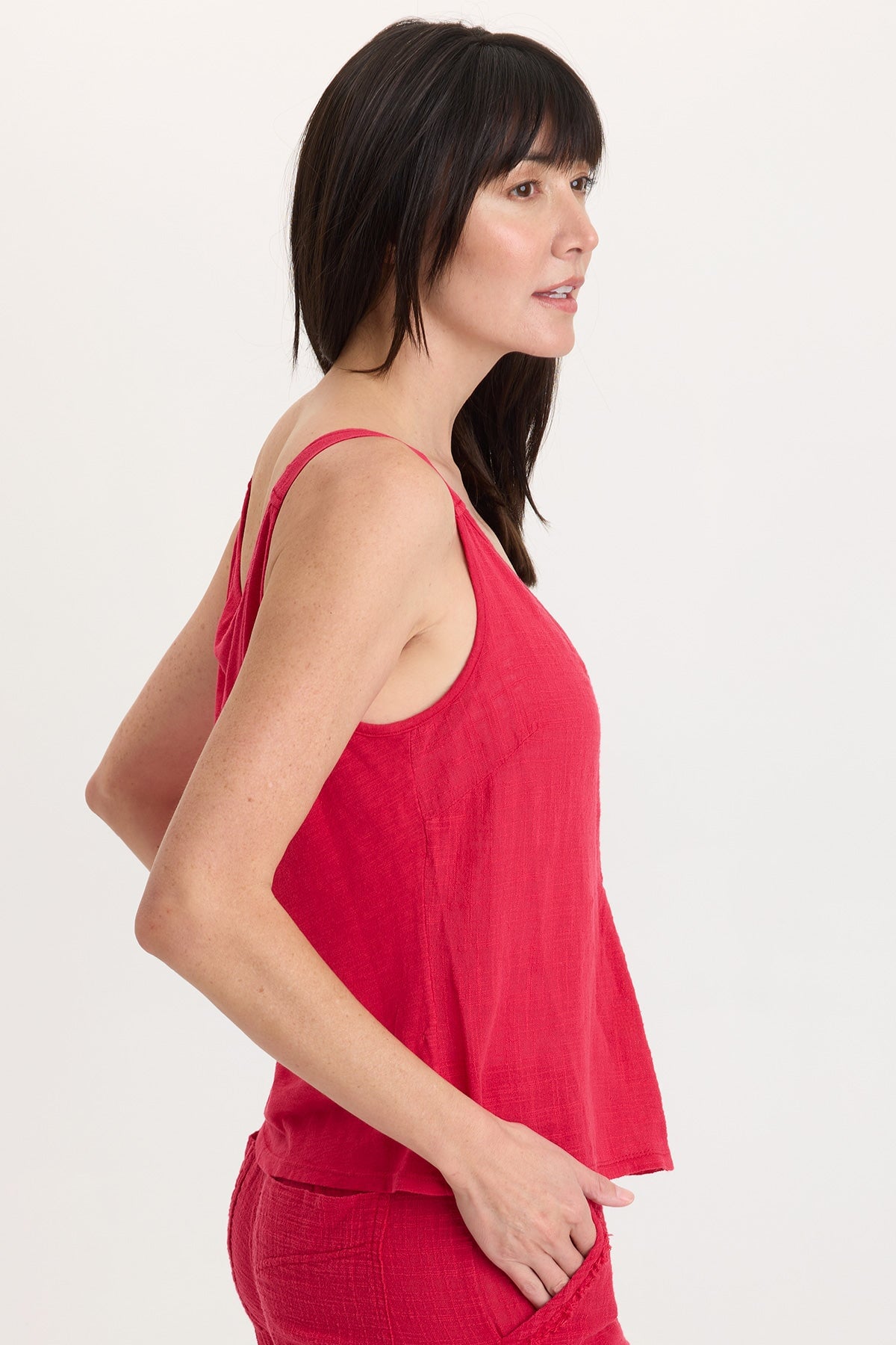 Wearables Cotton Gauze/Jersey Box Pleat Front Strap Tank San Marzano Pigment - XCVI