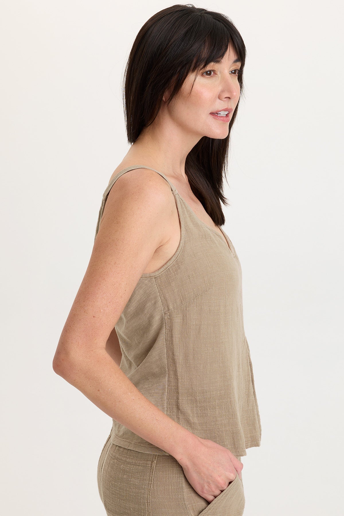 Wearables Cotton Gauze/Jersey Box Pleat Front Strap Tank Roadside Pigment - XCVI
