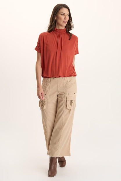 Viggo Soft Jersey Turtleneck Banded Tee Papaver - XCVI