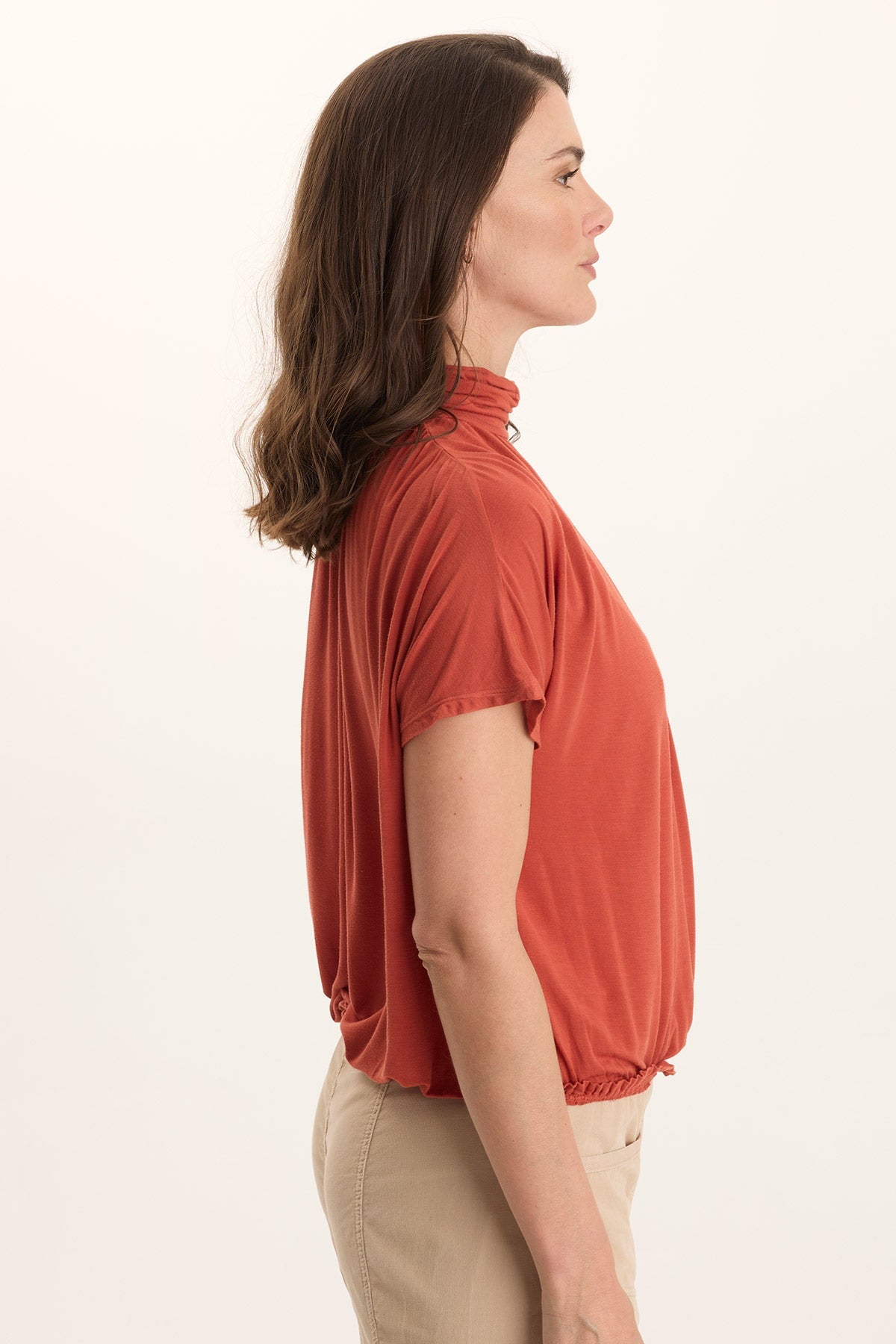 Viggo Soft Jersey Turtleneck Banded Tee Papaver - XCVI
