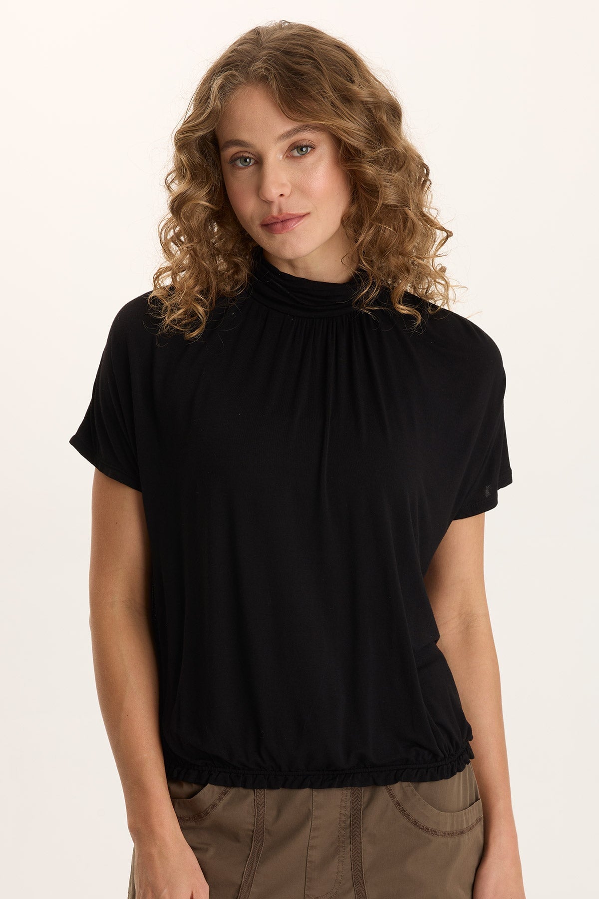 Viggo Soft Jersey Turtleneck Banded Tee Black - XCVI