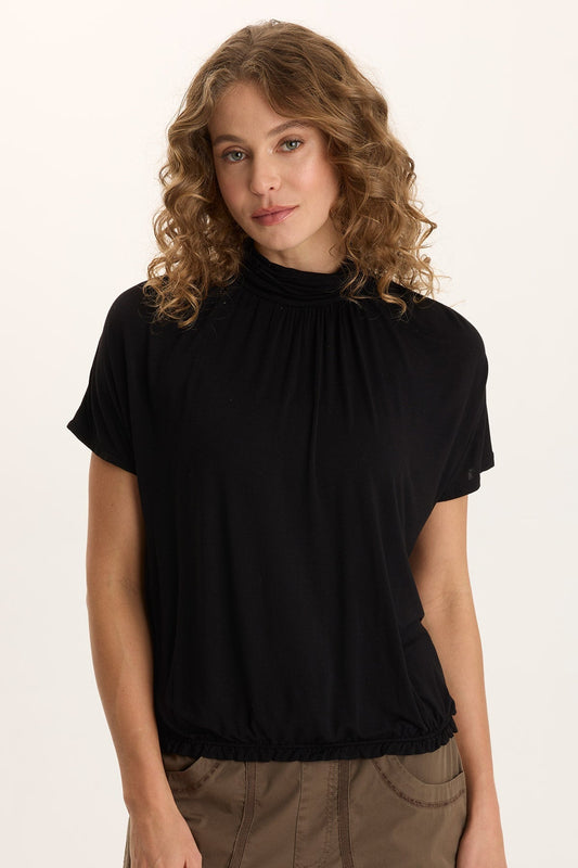 Viggo Soft Jersey Turtleneck Banded Tee Black - XCVI