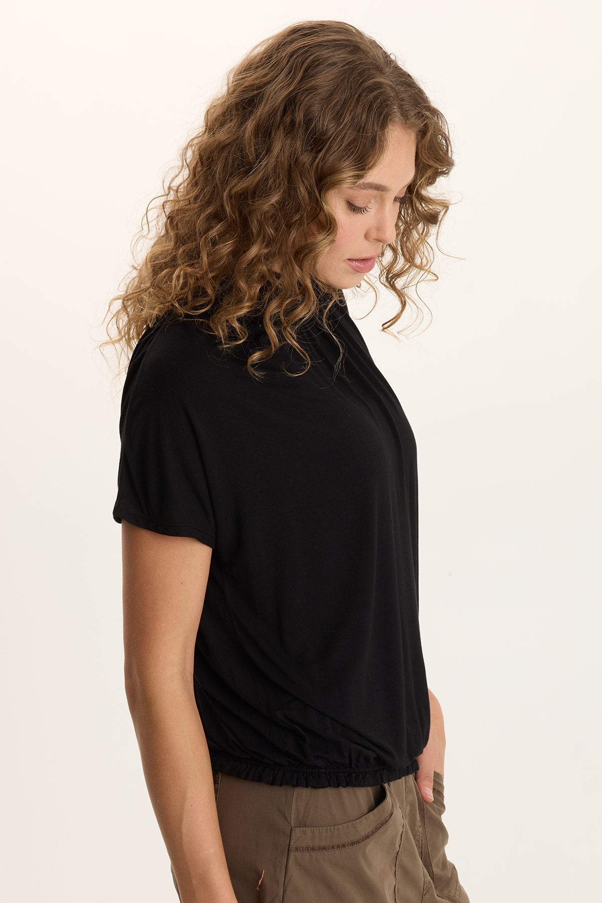 Viggo Soft Jersey Turtleneck Banded Tee Black - XCVI