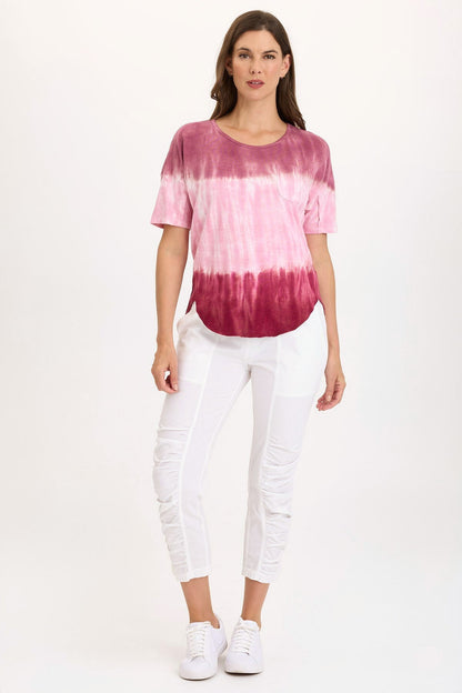 Wearables Duvall Oversize Soft Jersey Curved Hem Pocket Tee Tricolor Ombre Rosy - XCVI