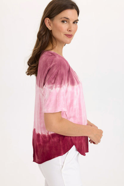 Wearables Duvall Oversize Soft Jersey Curved Hem Pocket Tee Tricolor Ombre Rosy - XCVI