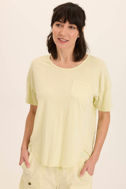 Wearables Duvall Oversize Soft Jersey Curved Hem Pocket Tee Lemon Meringue Pigment - XCVI