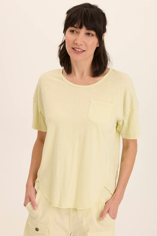 Wearables Duvall Oversize Soft Jersey Curved Hem Pocket Tee Lemon Meringue Pigment - XCVI