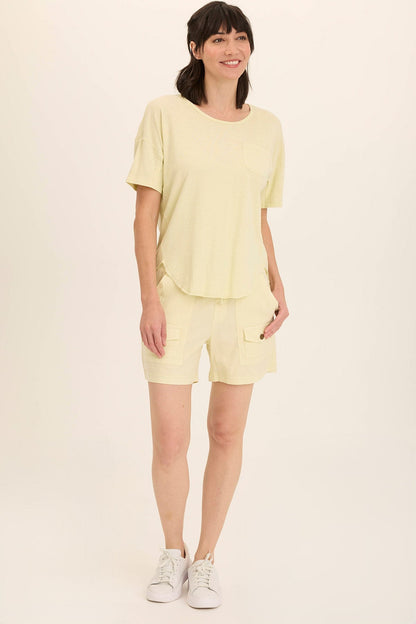 Wearables Duvall Oversize Soft Jersey Curved Hem Pocket Tee Lemon Meringue Pigment - XCVI