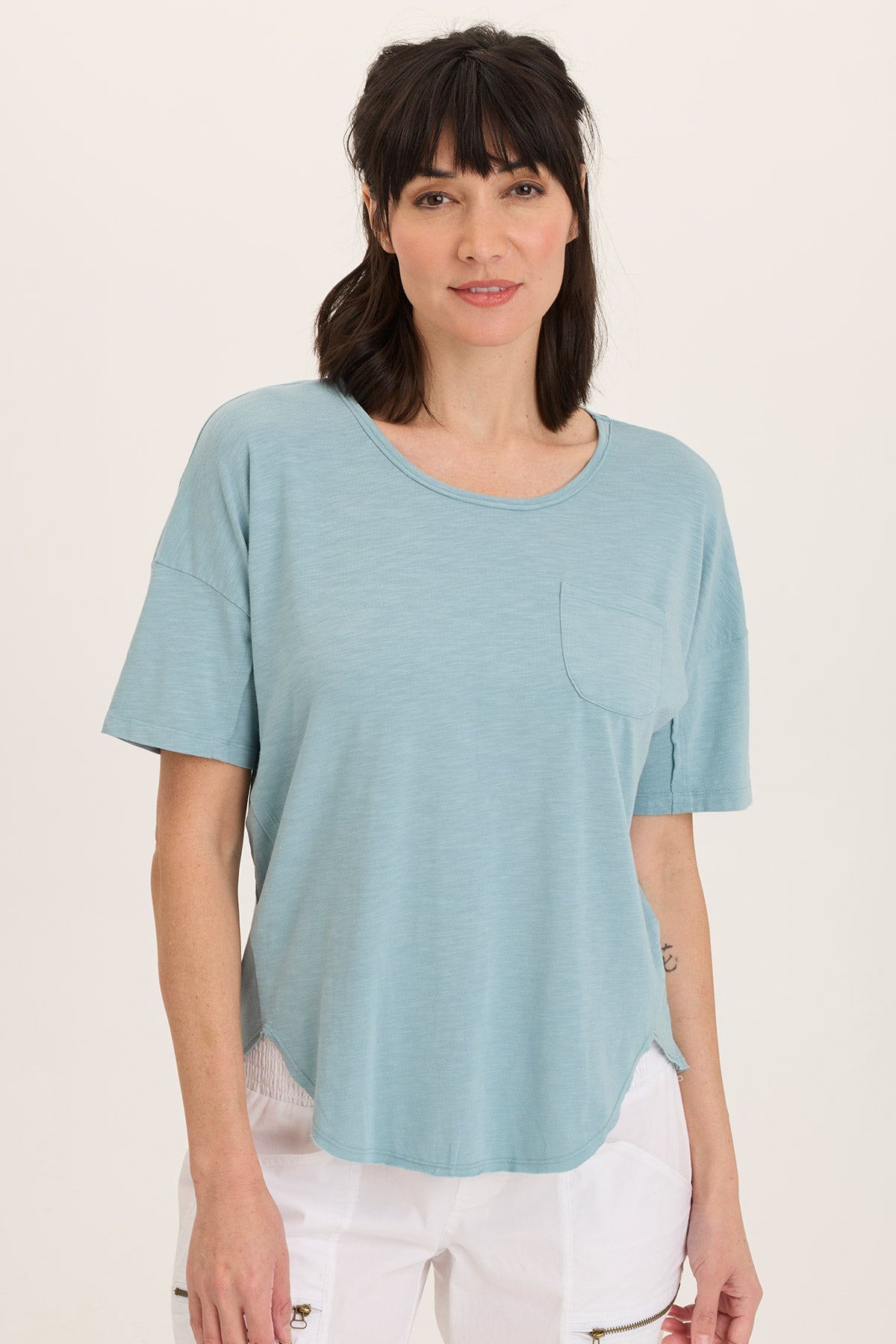 Wearables Duvall Oversize Soft Jersey Curved Hem Pocket Tee Ocean Front - XCVI