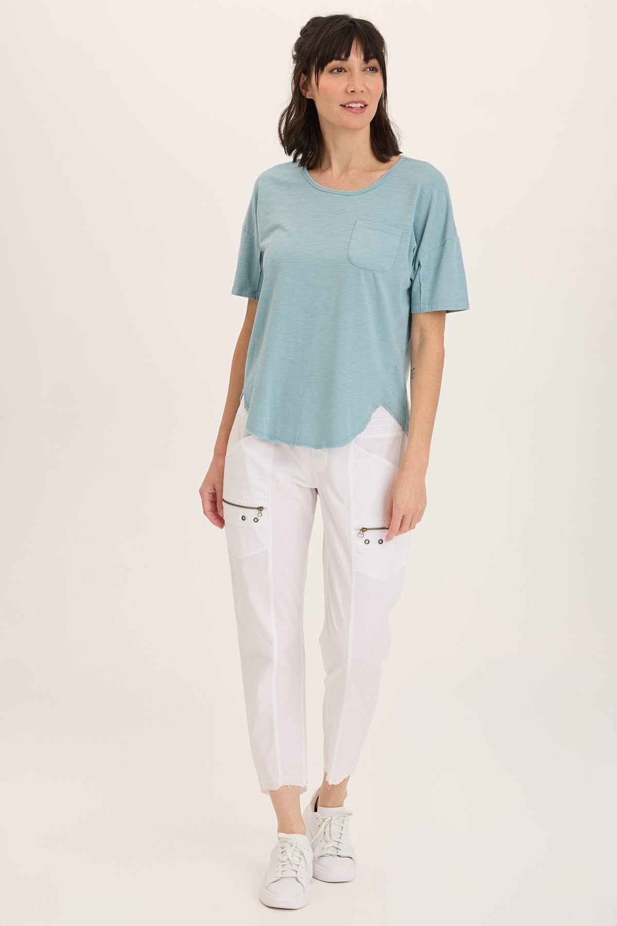 Wearables Duvall Oversize Soft Jersey Curved Hem Pocket Tee Ocean Front - XCVI