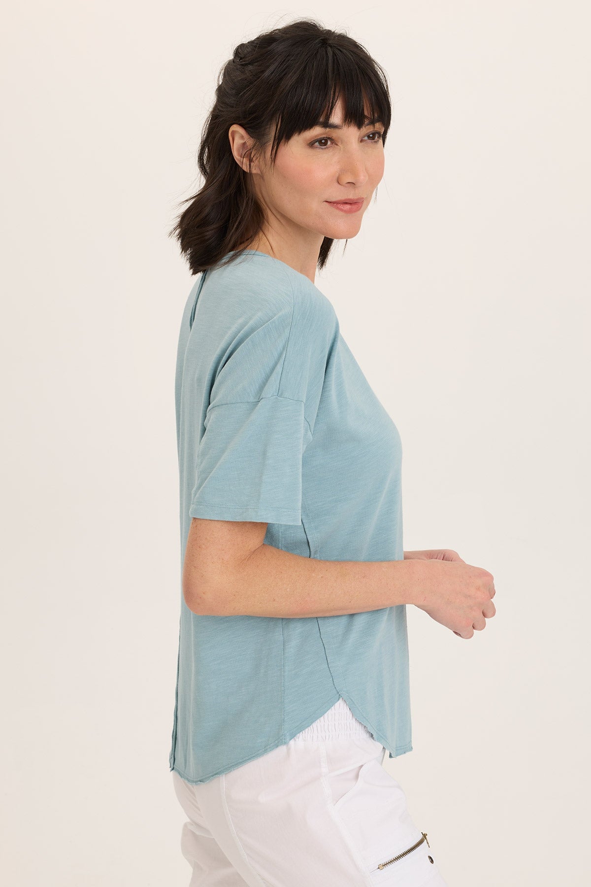 Wearables Duvall Oversize Soft Jersey Curved Hem Pocket Tee Ocean Front - XCVI