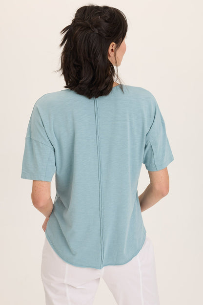 Wearables Duvall Oversize Soft Jersey Curved Hem Pocket Tee Ocean Front - XCVI