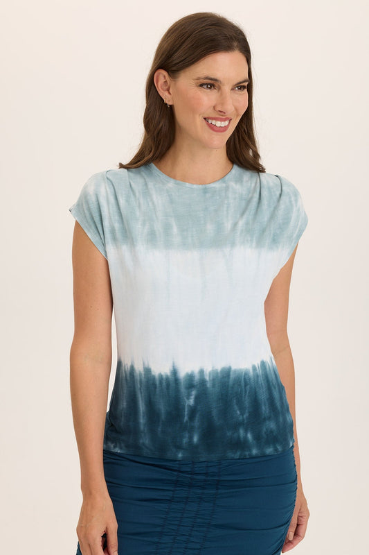 Wearables Arwen Slub Jersey Mock Neck Tee Tricolor Ombre Abyss - XCVI