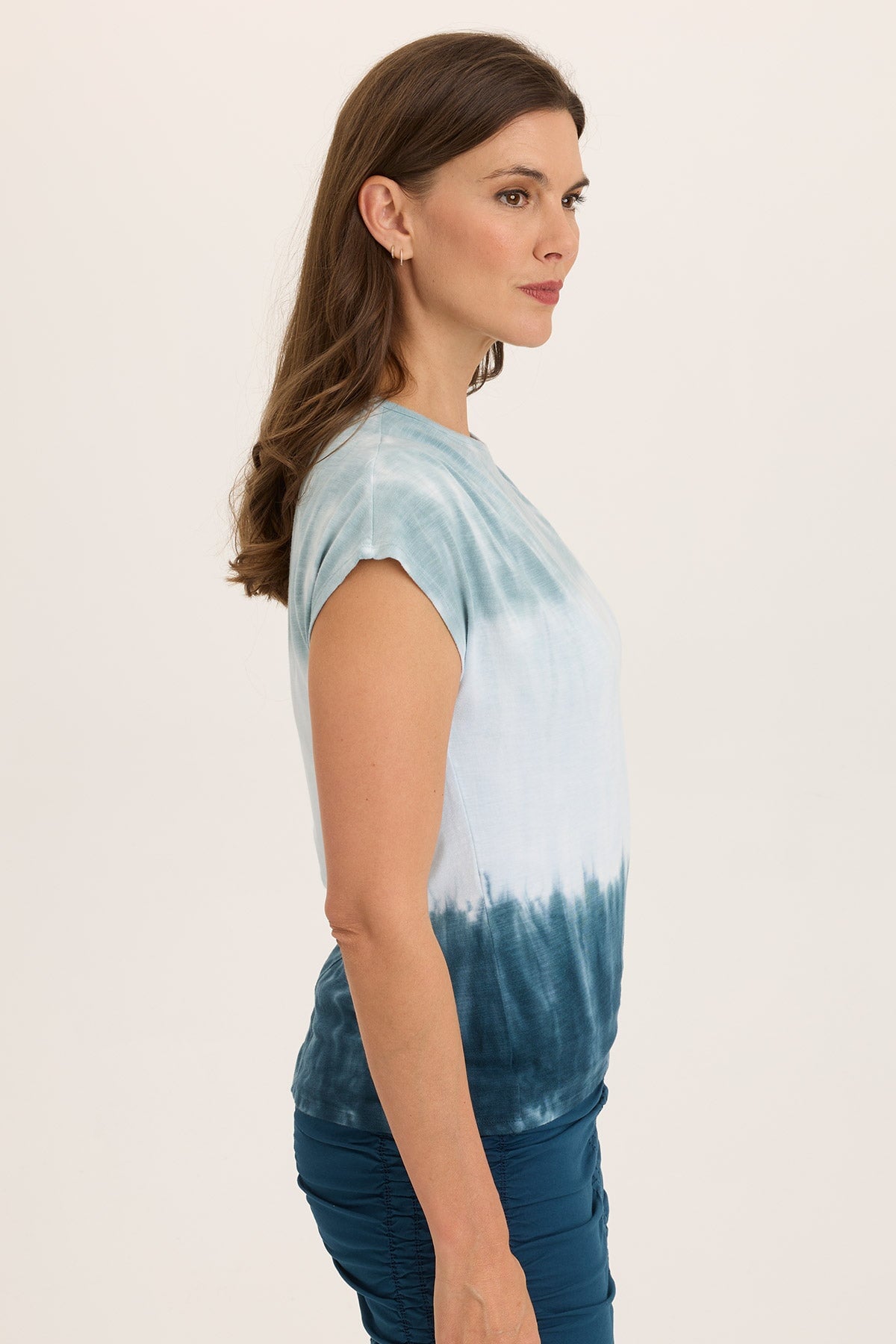 Wearables Arwen Slub Jersey Mock Neck Tee Tricolor Ombre Abyss - XCVI