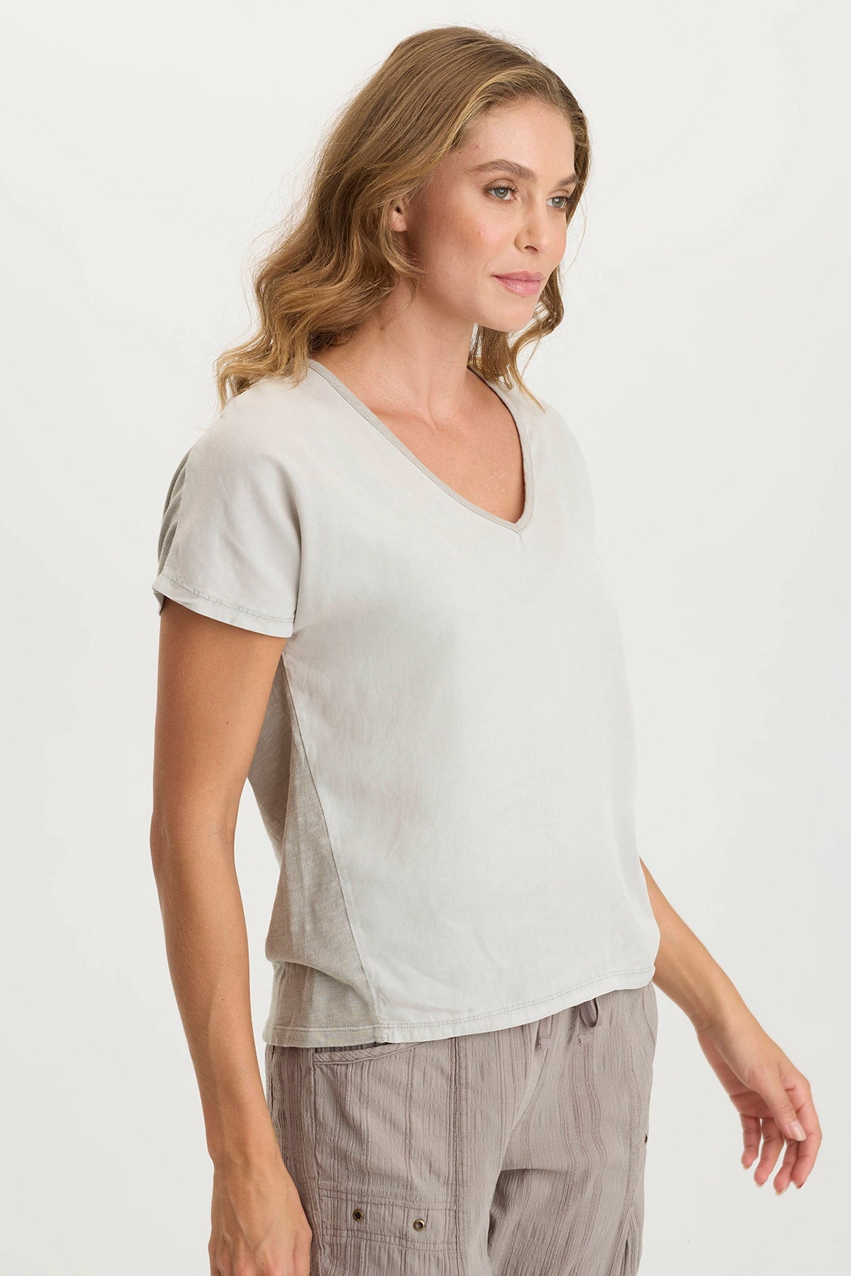 Ulysses Twill + Jersey Relaxed Oversized V-Neck Top Whitecap Pigment - XCVI
