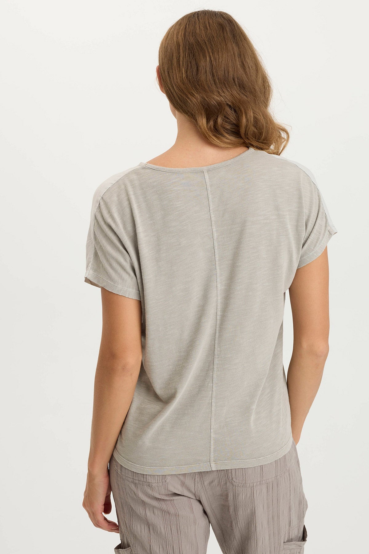 Ulysses Twill + Jersey Relaxed Oversized V-Neck Top Whitecap Pigment - XCVI