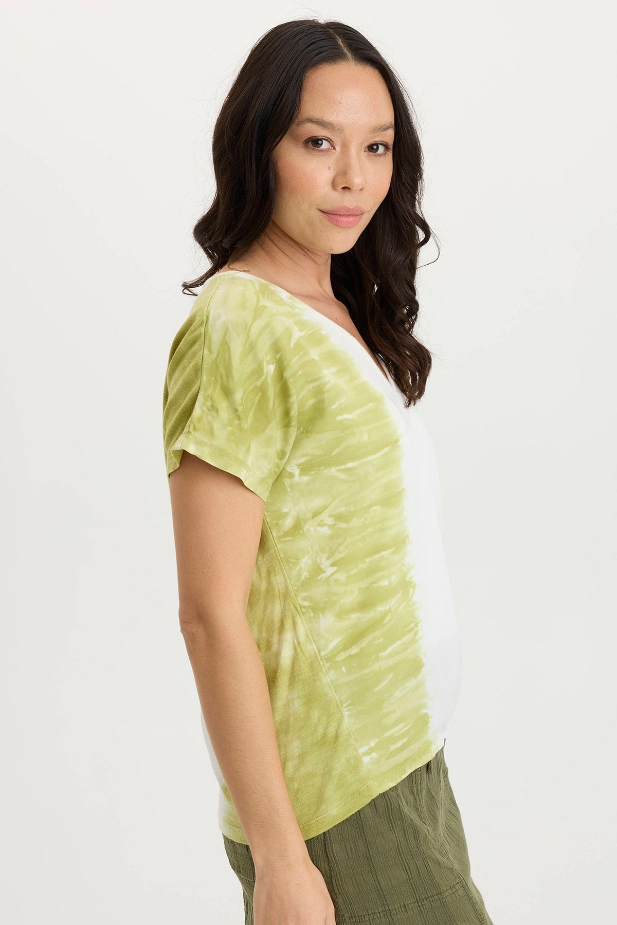 Ulysses Twill + Jersey Relaxed Oversized V-Neck Top Aerial Wash Vinyard - XCVI