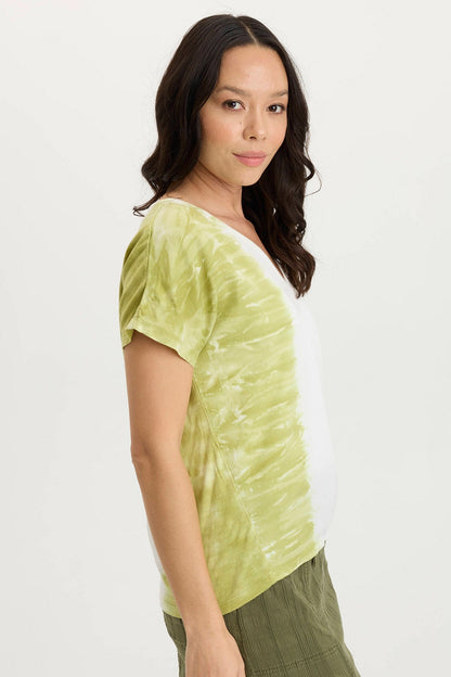 Ulysses Twill + Jersey Relaxed Oversized V-Neck Top Aerial Wash Vinyard - XCVI