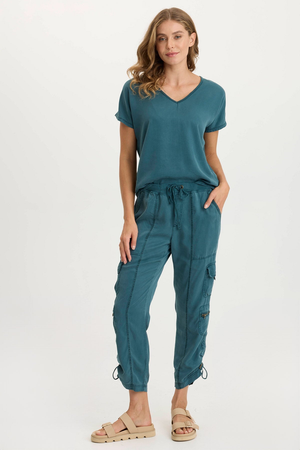 Ulysses Twill + Jersey Relaxed Oversized V-Neck Top Tideworn Pigment - XCVI