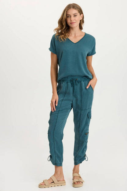 Ulysses Twill + Jersey Relaxed Oversized V-Neck Top Tideworn Pigment - XCVI