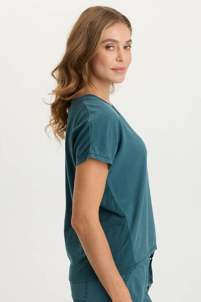 Ulysses Twill + Jersey Relaxed Oversized V-Neck Top Tideworn Pigment - XCVI