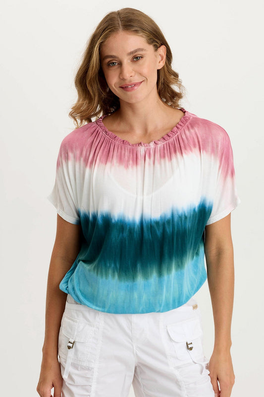 Deitra Soft Jersey Shirred Detail Stretch Tee Aerial Wash Vintage - XCVI