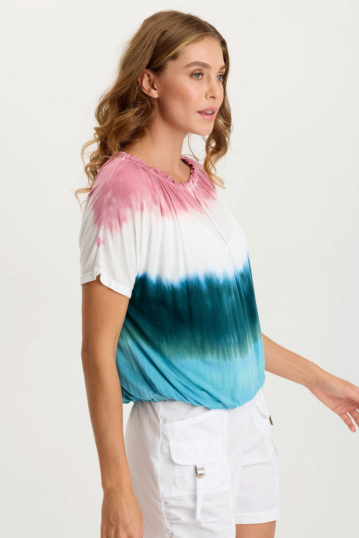 Deitra Soft Jersey Shirred Detail Stretch Tee Aerial Wash Vintage - XCVI
