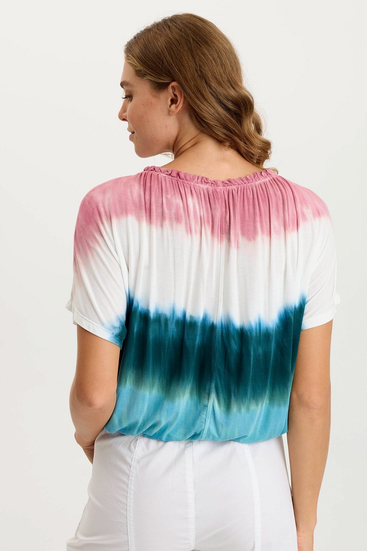 Deitra Soft Jersey Shirred Detail Stretch Tee Aerial Wash Vintage - XCVI