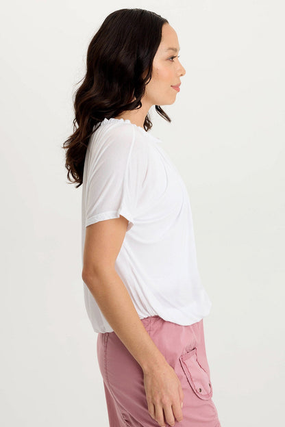 Deitra Soft Jersey Shirred Detail Stretch Tee White - XCVI