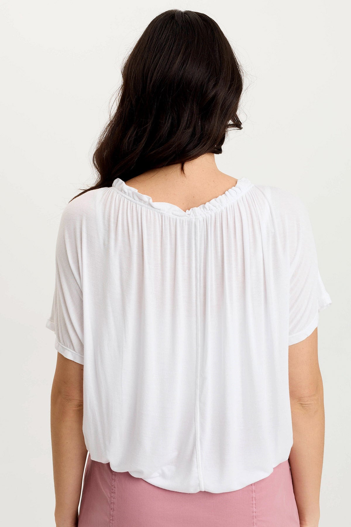 Deitra Soft Jersey Shirred Detail Stretch Tee White - XCVI