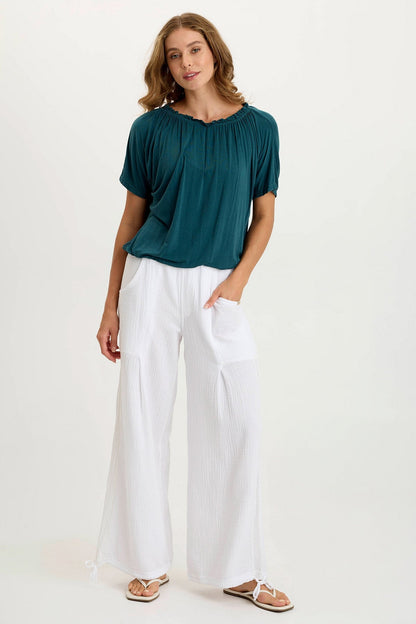 Deitra Soft Jersey Shirred Detail Stretch Tee Tideworn Pigment - XCVI