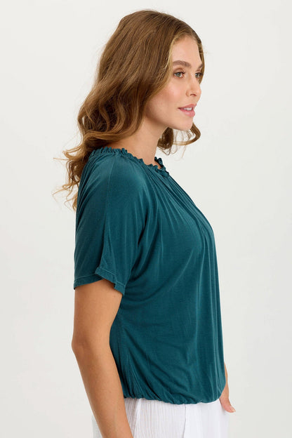 Deitra Soft Jersey Shirred Detail Stretch Tee Tideworn Pigment - XCVI