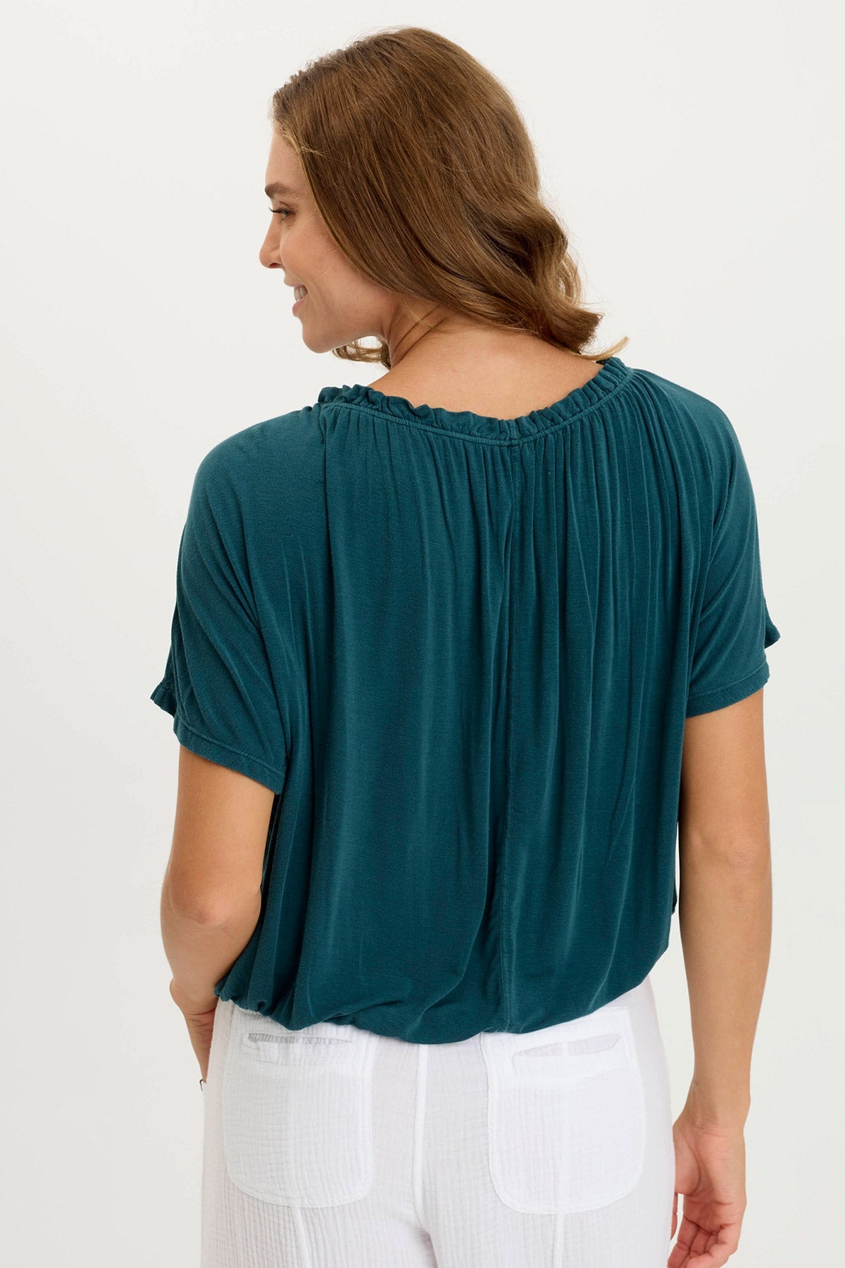 Deitra Soft Jersey Shirred Detail Stretch Tee Tideworn Pigment - XCVI