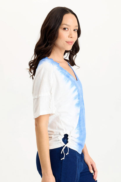 Siwa Split-Collar Stretch Jersey Tee Aerial Wash Coastline - XCVI