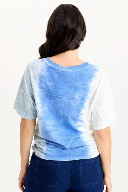 Siwa Split-Collar Stretch Jersey Tee Aerial Wash Coastline - XCVI