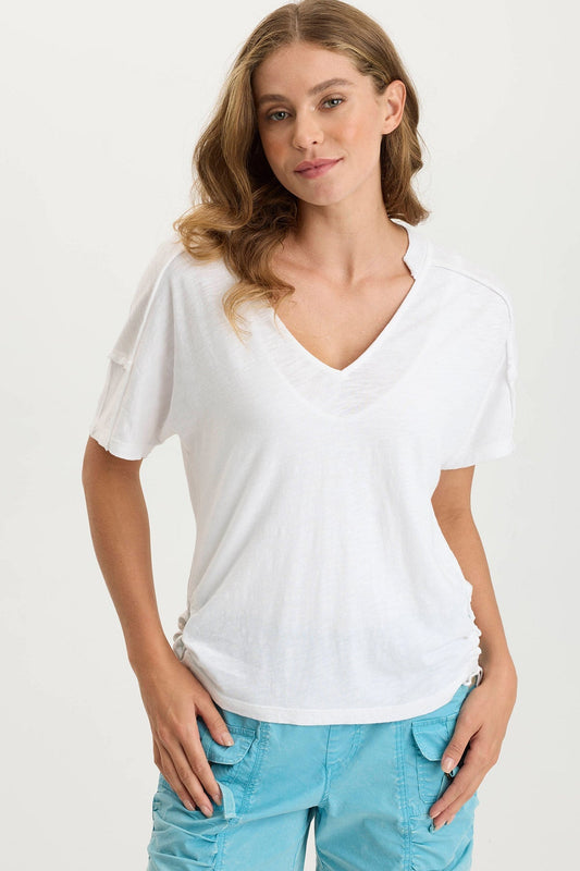 Siwa Split-Collar Stretch Jersey Tee White - XCVI