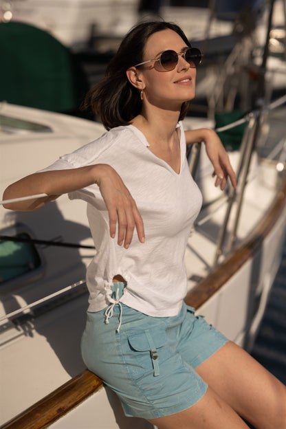 Siwa Split-Collar Stretch Jersey Tee White - XCVI