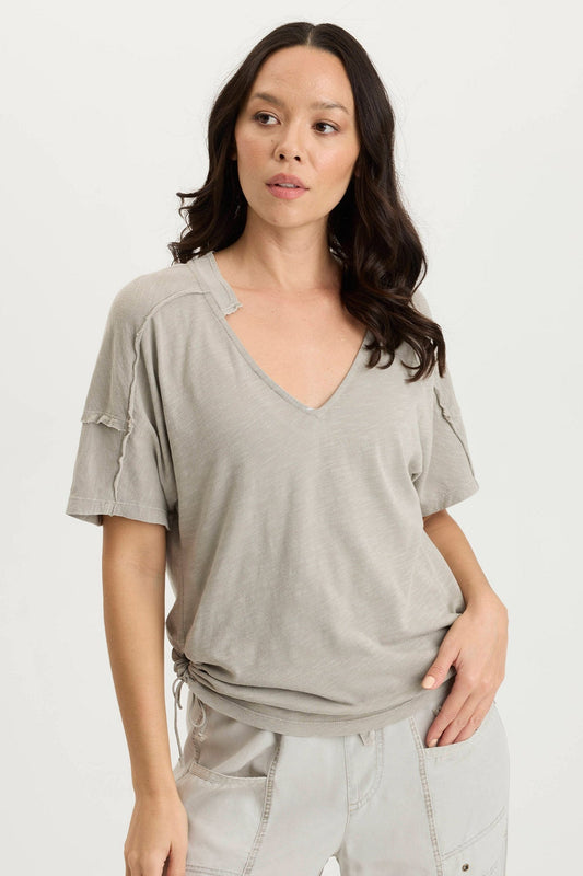 Siwa Split-Collar Stretch Jersey Tee Whitecap Pigment - XCVI