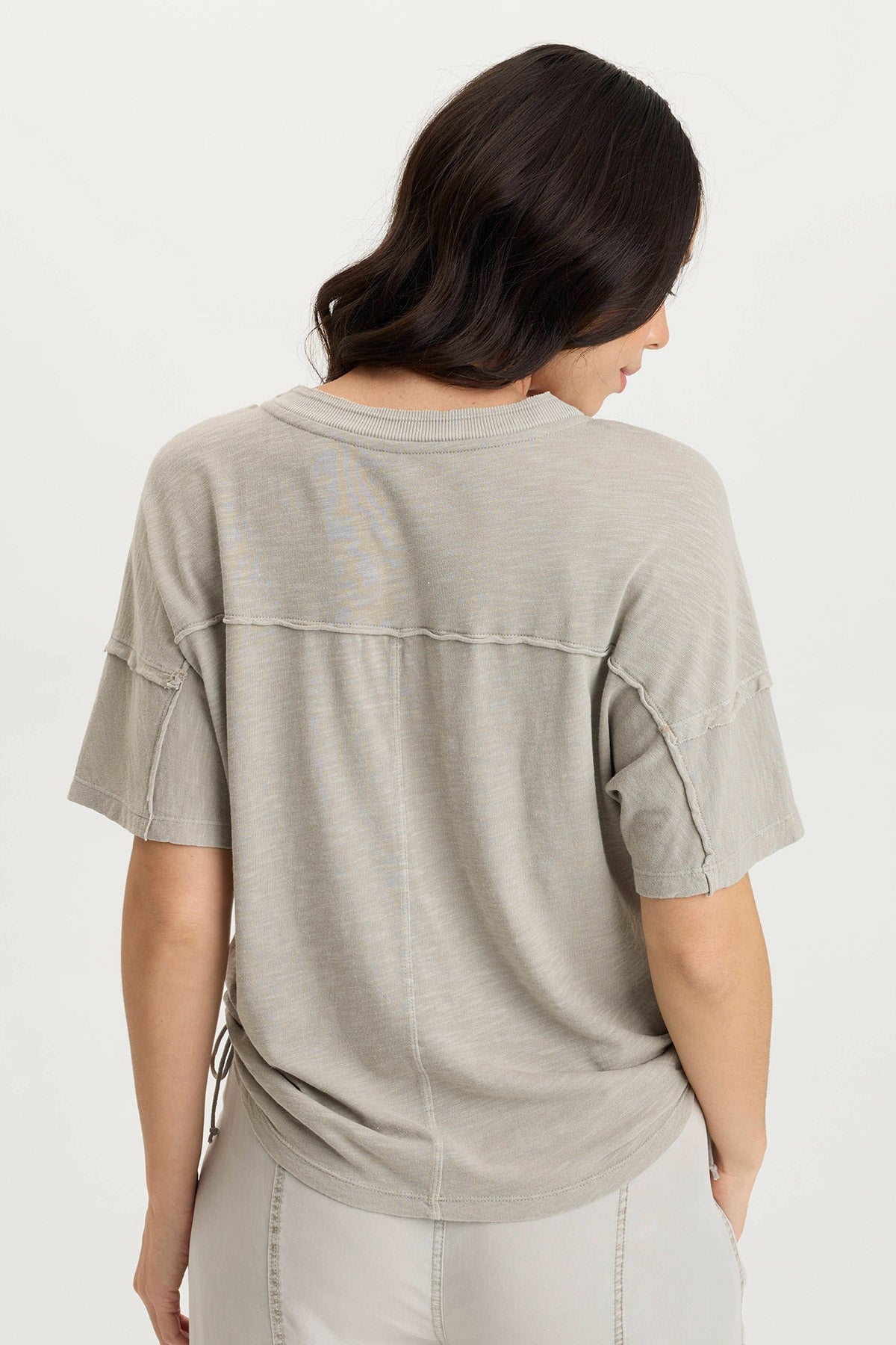 Siwa Split-Collar Stretch Jersey Tee Whitecap Pigment - XCVI