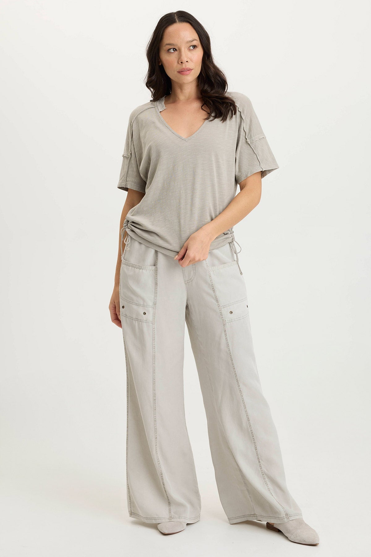 Siwa Split-Collar Stretch Jersey Tee Whitecap Pigment - XCVI