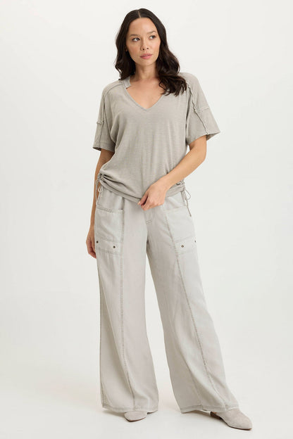 Siwa Split-Collar Stretch Jersey Tee Whitecap Pigment - XCVI